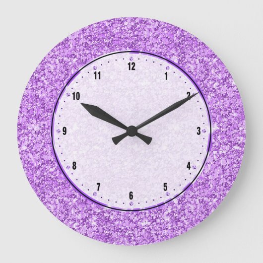 Lavendel Lila Glitzer Große Wanduhr (Vorderseite)