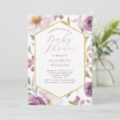 Lavendel Lila Gold Rose Peonies Baby Dusche Einladung (Stehend Vorderseite)