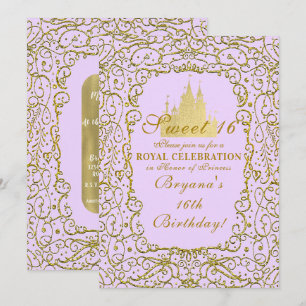 Lavendel Lila & Gold Schloss Prinzessin Sweet 16 Einladung