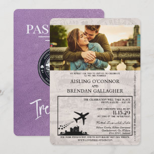 Lavendel Lila Irland Reisepass Hochzeit Einladung