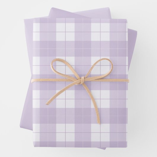 Lavendel Lila Kariertes Muster und Matching Solids Geschenkpapier Set (Beispiel)