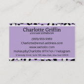 Lavendel Lila Leopard Print Lash & Makeup Artist Visitenkarte (Rückseite)