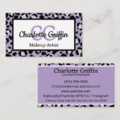 Lavendel Lila Leopard Print Lash & Makeup Artist Visitenkarte (Vorne/Hinten)