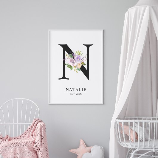 Lavendel Lila Letter 'N' Kinderzimmer Name Wall Ar Poster