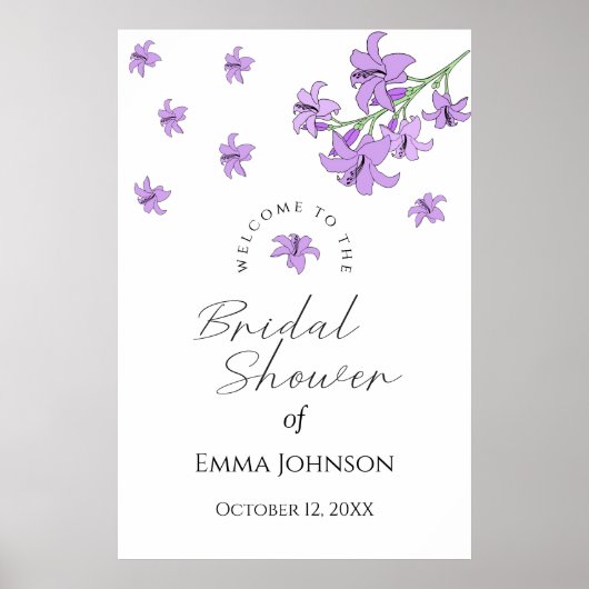 Lavendel Lila Lily Brautparty Begrüßungszeichen Poster (Vorne)
