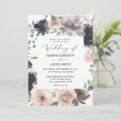 Lavendel Lila, Marine, Rosa Blütenhochzeit Einladung (Stehend Vorderseite)