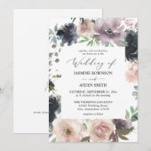 Lavendel Lila, Marine, Rosa Blütenhochzeit Einladung (Vorne/Hinten)