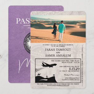 Lavendel Lila Marokko Reisepass Hochzeit Einladung