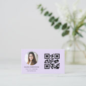 Lavendel Lila Minimalistisches Foto mit QR Code Visitenkarte (Stehend Vorderseite)
