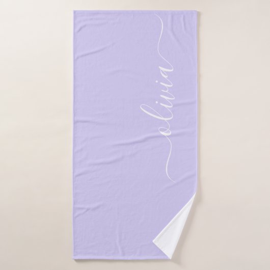 Lavendel Lila Modern Script Girly Monogram Name Badehandtuch (Badehandtuch)