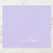 Lavendel Lila Modern Script Girly Monogram Name Bierflaschenetikett (Einzelnes Label)