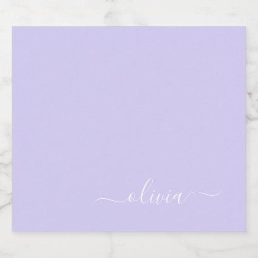 Lavendel Lila Modern Script Girly Monogram Name Bierflaschenetikett (Einzelnes Label)