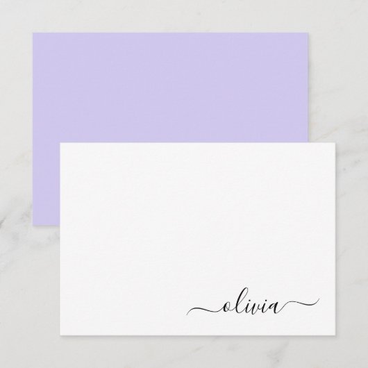 Lavendel Lila Modern Script Girly Monogram Name Dankeskarte (Vorne/Hinten)