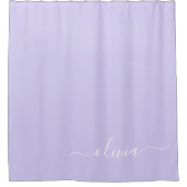 Lavendel Lila Modern Script Girly Monogram Name Duschvorhang (Vorderseite)