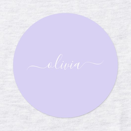 Lavendel Lila Modern Script Girly Monogram Name Etiketten (Design 2)