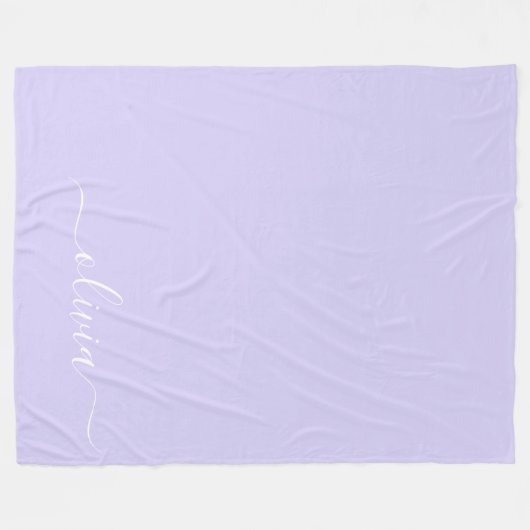 Lavendel Lila Modern Script Girly Monogram Name Fleecedecke (Vorderseite (Horizontal))