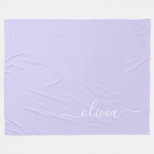 Lavendel Lila Modern Script Girly Monogram Name Fleecedecke (Vorderseite (Horizontal))