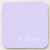 Lavendel Lila Modern Script Girly Monogram Name Getränkeuntersetzer (Vorderseite)
