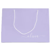 Lavendel Lila Modern Script Girly Monogram Name Große Geschenktüte (Vorderseite)