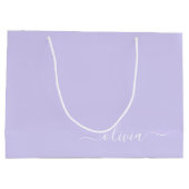 Lavendel Lila Modern Script Girly Monogram Name Große Geschenktüte (Rückseite)