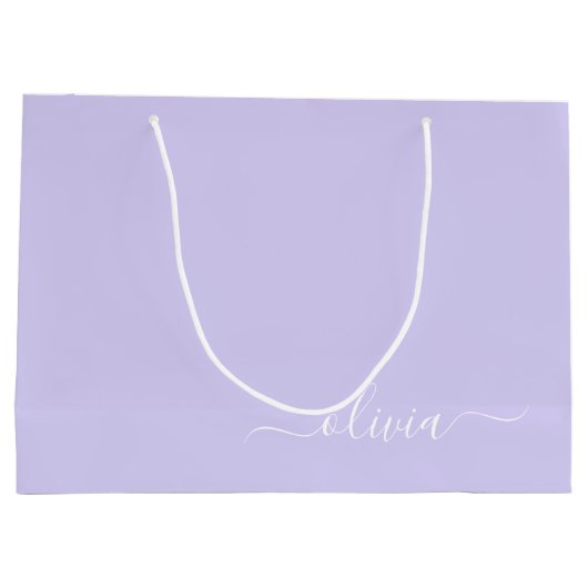 Lavendel Lila Modern Script Girly Monogram Name Große Geschenktüte (Rückseite)