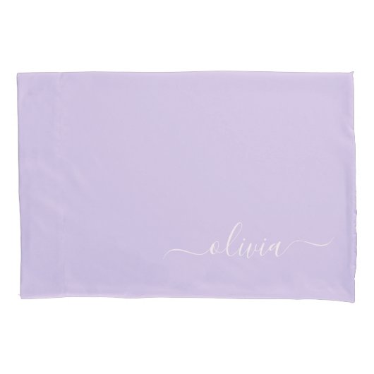 Lavendel Lila Modern Script Girly Monogram Name Kissenbezug (Vorderseite)