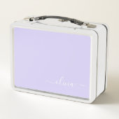 Lavendel Lila Modern Script Girly Monogram Name Metall Brotdose (Rückseite)