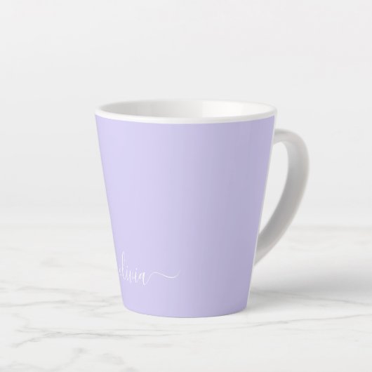 Lavendel Lila Modern Script Girly Monogram Name Milchtasse (Rechte Ecke)