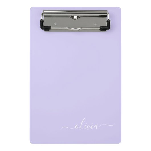 Lavendel Lila Modern Script Girly Monogram Name Mini Klemmbrett (Vorderseite)