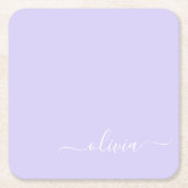 Lavendel Lila Modern Script Girly Monogram Name Rechteckiger Pappuntersetzer (Vorderseite)