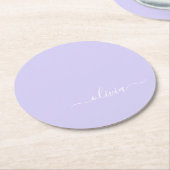 Lavendel Lila Modern Script Girly Monogram Name Runder Pappuntersetzer (Angewinkelt)