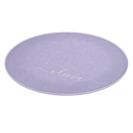 Lavendel Lila Modern Script Girly Monogram Name Schneidebrett (Ecke)