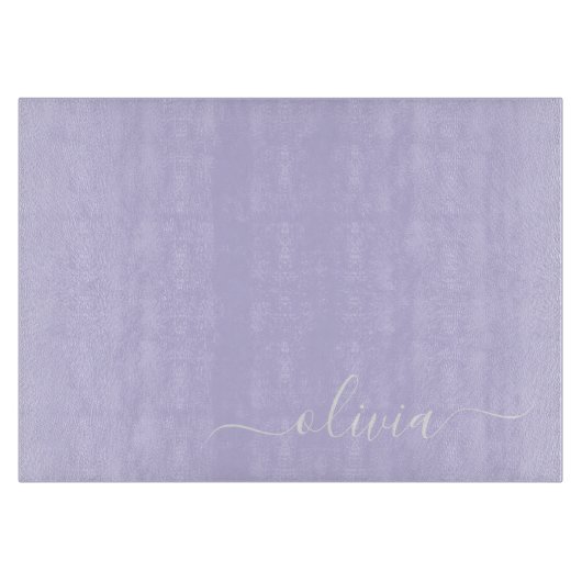 Lavendel Lila Modern Script Girly Monogram Name Schneidebrett (Vorderseite)