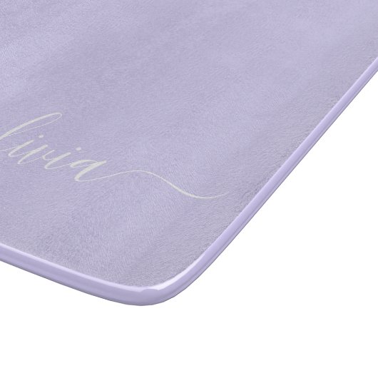 Lavendel Lila Modern Script Girly Monogram Name Schneidebrett (Ecke)