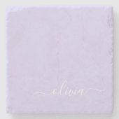 Lavendel Lila Modern Script Girly Monogram Name Steinuntersetzer (Vorderseite)