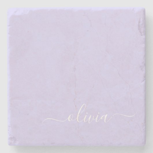 Lavendel Lila Modern Script Girly Monogram Name Steinuntersetzer (Vorderseite)
