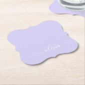Lavendel Lila Modern Script Girly Monogram Name Untersetzer (angewinkelt)