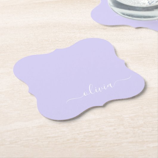 Lavendel Lila Modern Script Girly Monogram Name Untersetzer (angewinkelt)