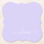 Lavendel Lila Modern Script Girly Monogram Name Untersetzer<br><div class="desc">Starten Sie die Untersetzer für Lila einfache Skriptmonogramm-Namenspapiere. Dies macht den perfekten Abschluss,  Geburtstag,  Hochzeit,  Brautparty,  Jubiläum,  Babydusche oder Junggeselinnen-Abschied Geschenk für jemanden,  die Lieben glamourösen Luxus und schicke Stile.</div>