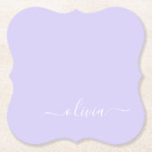 Lavendel Lila Modern Script Girly Monogram Name Untersetzer (Vorderseite)