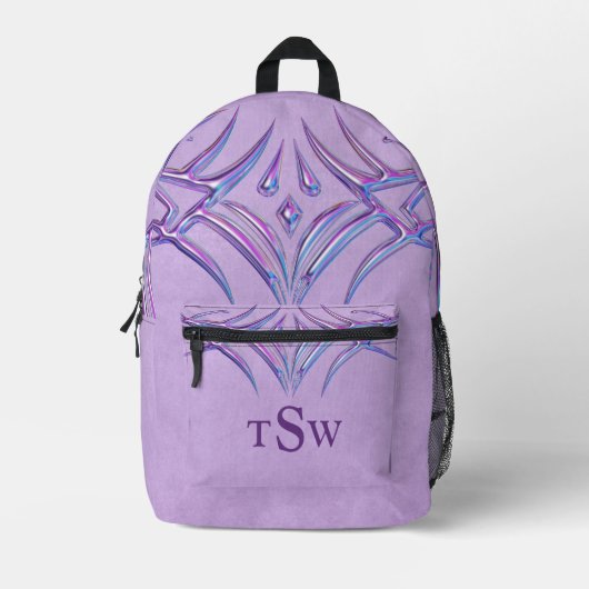 Lavendel Lila Monogramm Drucksäge Nähtasche Bedruckter Rucksack (Vorderseite)