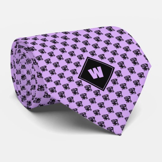 Lavendel Lila Mops Muster Krawatte (Gerollt)