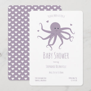 Lavendel Lila Octopus Hearts Cartoon Kinderdusche Einladung