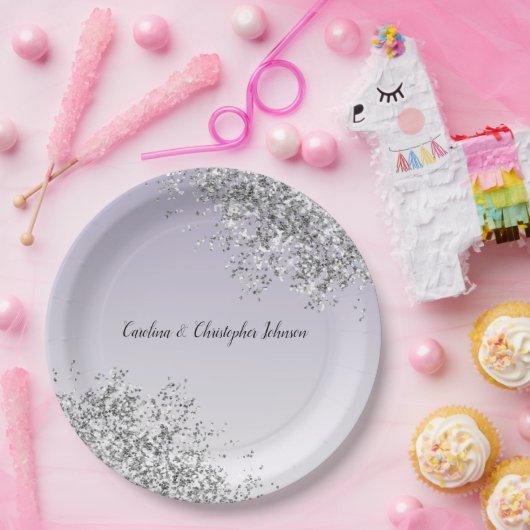 Lavendel Lila Ombre Silver Glitzer Sparkasse Pappteller (Party)