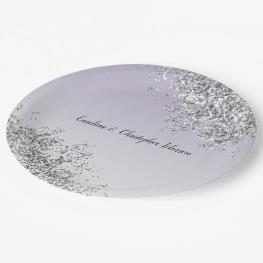 Lavendel Lila Ombre Silver Glitzer Sparkasse Pappteller (Schrägansicht)