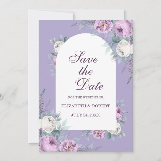 Lavendel Lila Peonies Save the Date Card Einladung (Vorderseite)