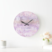 Lavendel Lila Personalisierte Marmorschicht Große Wanduhr (Zuhause)