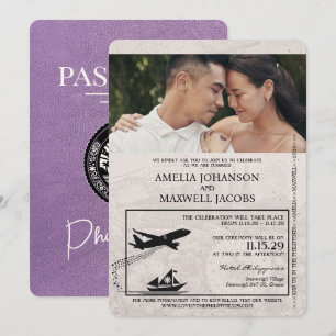 Lavendel Lila Philippinen Reisepass Hochzeit Einladung
