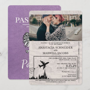 Lavendel-Lila Polen Reisepass Hochzeits-Einladung Einladung