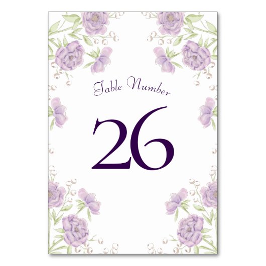 Lavendel-Lila-Rosen-Hochzeit Tischnummer (Rückseite)
